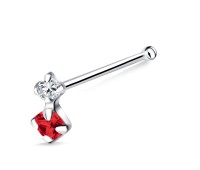 Red Diamond Dangling Bone Nose Stud NSKD-830
